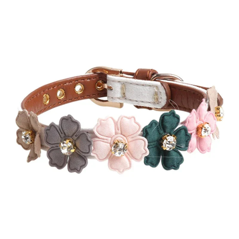 Paws & Claws Dog Flower Collar with Shiny Diamonds