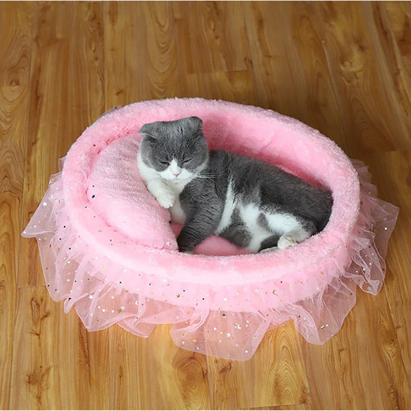 Paws & Claws Round Lace Princess Cat Bed