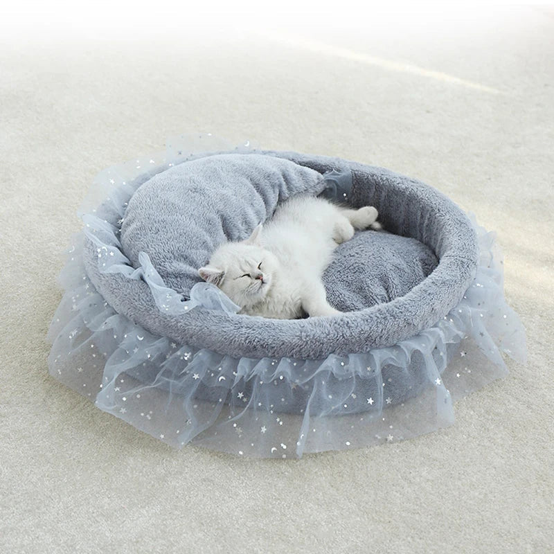 Paws & Claws Round Lace Princess Cat Bed